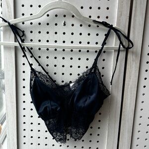 Garage Navy Blue Satin & Lace Cami Top - XS NWT